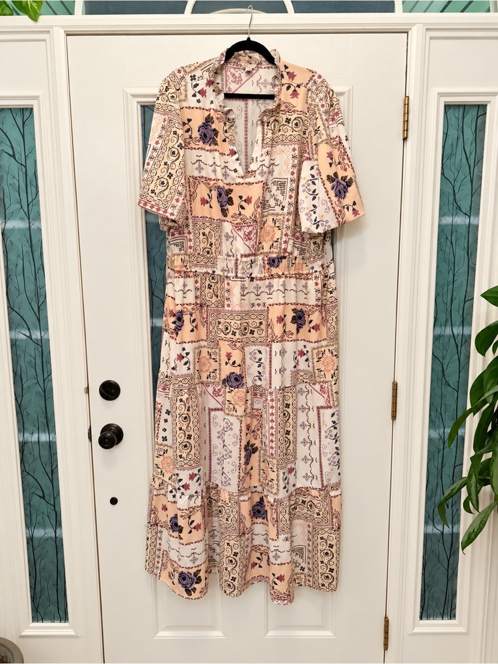 Cato Patchwork Floral Maxi Dress in Peach, Cream and Purple